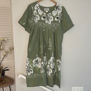 Vintage Anthony Richard’s Green House Dress Cottage Midi Hawaiian Floral Jumper